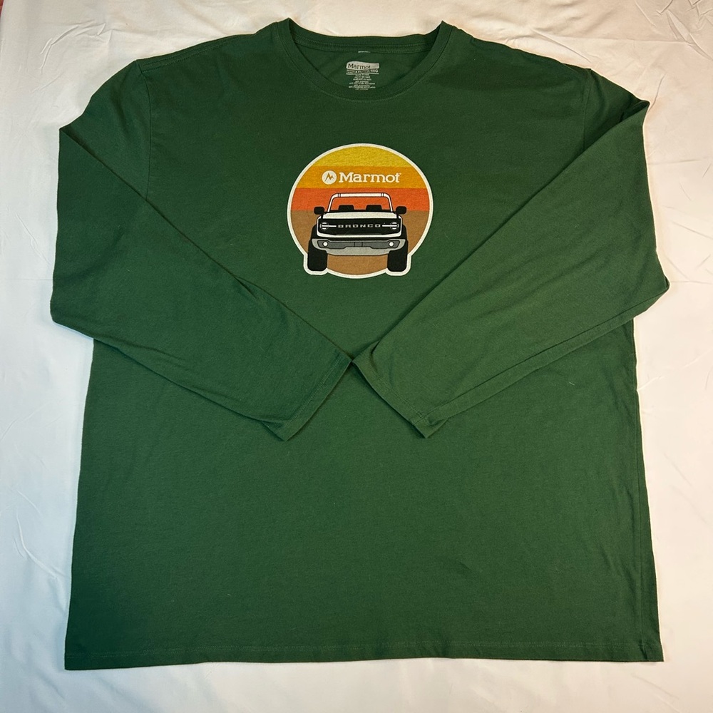 Marmot Ford Bronco Long Sleeve T-Shirt Mens XXL 2XL Green Truck Sunset